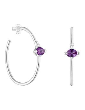 Aretes de aro circulares Tous de plata P 925 con acabado plateado zafiro