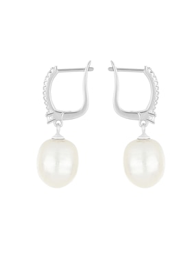 Aretes largos de gota Valoro Ever for You de plata P 925 con acabado lustre perla