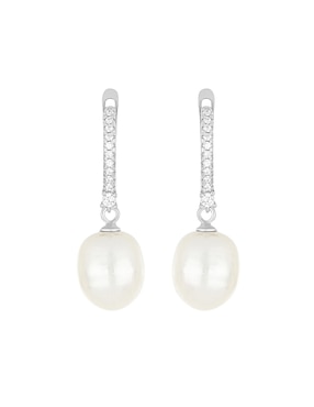 Aretes largos de gota Valoro Ever for You de plata P 925 con acabado lustre perla