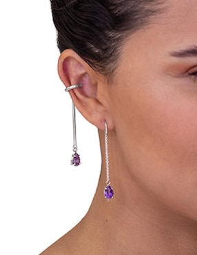 Aretes de pera Teresa Díaz Joyería Mexicana Destellos De La Tierra de plata P 925 con acabado plateado amatista