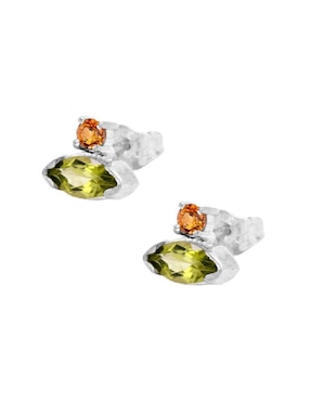 Aretes de rombo Teresa Díaz Joyería Mexicana Destellos De La Tierra de plata P 925 con acabado plateado peridoto