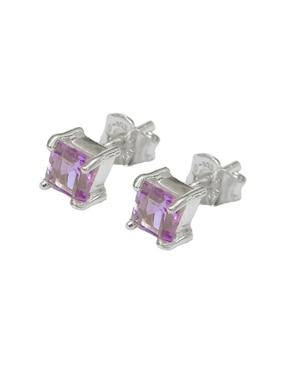 Aretes cuadrados Teresa Díaz Joyería Mexicana Destellos De La Tierra de plata P 925 con acabado plateado amatista