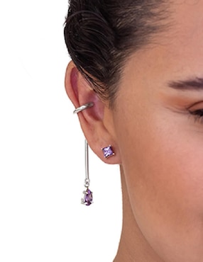 Aretes cuadrados Teresa Díaz Joyería Mexicana Destellos De La Tierra de plata P 925 con acabado plateado amatista