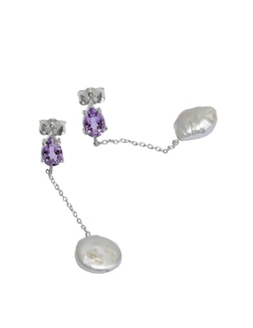 Aretes de pera Teresa Díaz Joyería Mexicana Destellos De La Tierra de plata P 925 con acabado plateado amatista