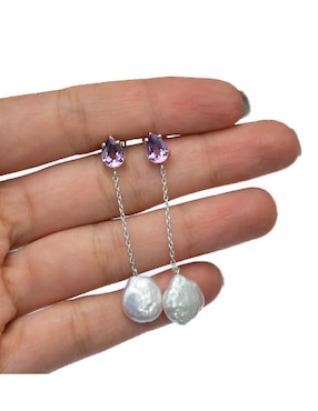 Aretes de pera Teresa Díaz Joyería Mexicana Destellos De La Tierra de plata P 925 con acabado plateado amatista