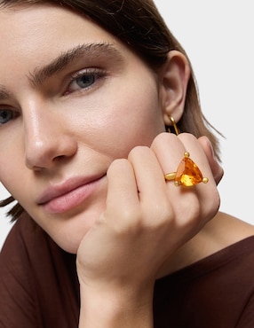 Anillo con gema triangular Tous Color Lab de plata P 925 citrina con acabado baño de oro