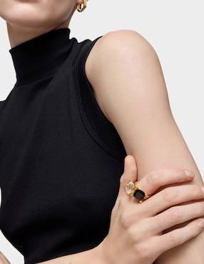 Anillo con gema cuadrado Tous Color Black de plata P 925 ónix baño de oro