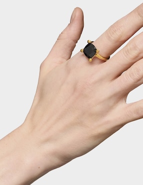 Anillo con gema cuadrado Tous Color Black de plata P 925 ónix baño de oro