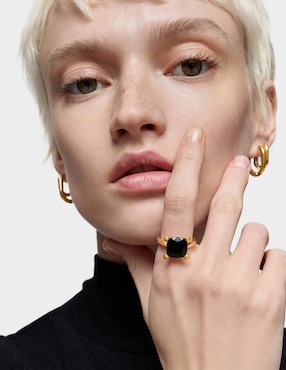Anillo con gema cuadrado Tous Color Black de plata P 925 ónix baño de oro