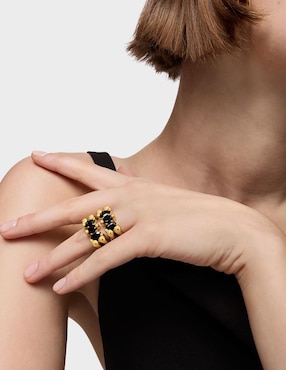 Anillo de oso Tous Color Bear de plata P 925 ónix con acabado baño de oro