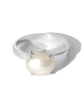 Anillo con gema ovalado Teresa Díaz Joyería Mexicana Tesoros del Océano P 925 de plata perla pavé