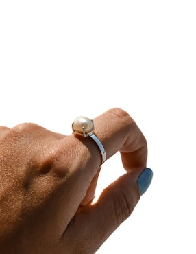 Anillo con gema ovalado Teresa Díaz Joyería Mexicana Tesoros del Océano P 925 de plata perla pavé