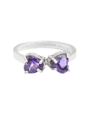 Anillo con gema de corazón Teresa Díaz Joyería Mexicana Destellos de la Tierra P 925 de plata amatista pavé
