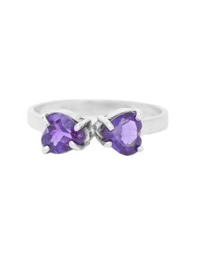 Anillo con gema de corazón Teresa Díaz Joyería Mexicana Destellos de la Tierra P 925 de plata amatista pavé