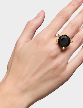 Anillo con gema Tous de plata P 925 ónix con acabado baño de oro