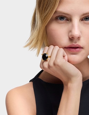 Anillo con gema Tous de plata P 925 ónix con acabado baño de oro