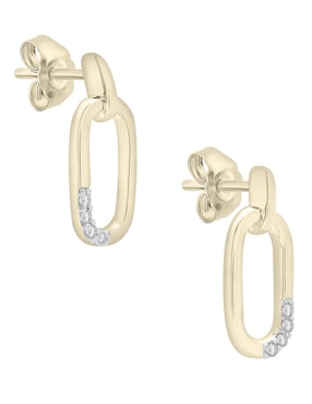Aretes cortos ovalados Mjj Brilliant Inc de oro 14 K con acabado pave diamante