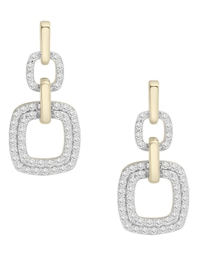 Aretes cortos cuadrados Mjj Brilliant Inc Diamond Earrings de oro 14 K con acabado pavé diamante