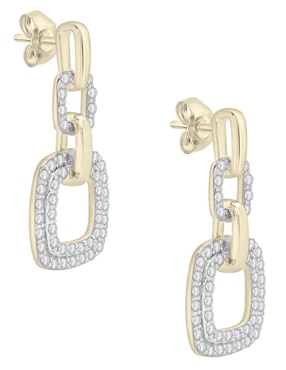 Aretes cortos cuadrados Mjj Brilliant Inc Diamond Earrings de oro 14 K con acabado pavé diamante