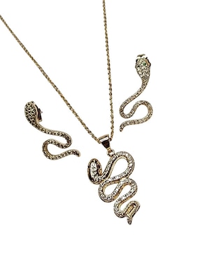Aretes y collar de serpiente Limerence By Claudia Herrera de baño de oro 14 K zirconia