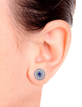 Aretes redondos Fascinare Clara de oro blanco con acabado pavé zafiro y diamante