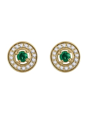 Aretes redondos Fascinare Clara de oro con acabado pavé esmeralda y diamante