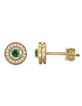 Aretes redondos Fascinare Clara de oro con acabado pavé esmeralda y diamante