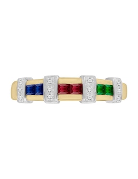 Anillo Fascinare Luisiana 14 k de oro esmeralda, zafiro y rubí brillante