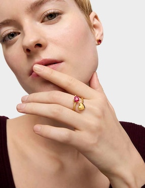 Anillo de corazón Tous Garden of Love de plata P 925 rubí con acabado baño de oro