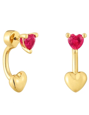 Aretes Cortos De Corazón TOUS Garden Of Love De Plata P925 Con Acabado Baño Oro Rubí