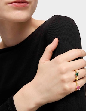 Anillo de corazón Tous Garden of Love de plata P 925 esmeralda con acabado baño de oro