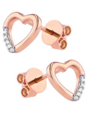 Broqueles de corazón Joyerías Bizzarro de oro rosa 14 K con acabado brillante diamante