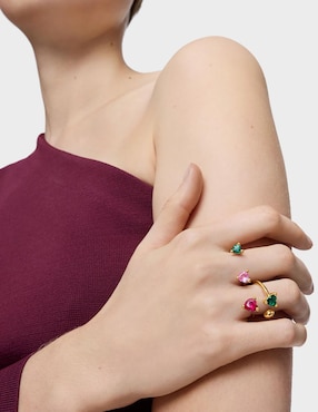Anillo con gema de corazón Tous Garden Of Love LGG de plata P 925 esmeralda, zafiro y rubí con acabado baño de oro