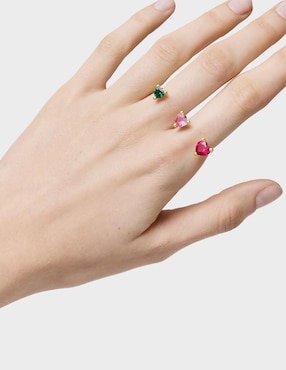 Anillo con gema de corazón Tous Garden Of Love LGG de plata P 925 esmeralda, zafiro y rubí con acabado baño de oro