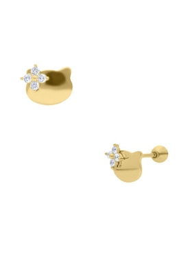 Broqueles de gato Hello Kitty Joyerías Bizzarro de oro con acabado brillante zirconia