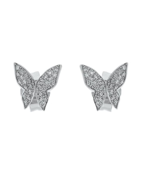 Set de aretes de mariposa Joyerías Bizzarro de oro blanco con acabado brillante diamante