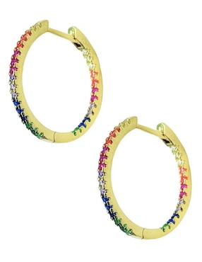 Aretes de aro ciruculares Aretize de plata P 925 con acabado baño de oro zirconia