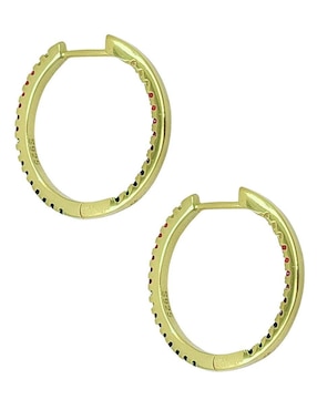 Aretes de aro ciruculares Aretize de plata P 925 con acabado baño de oro zirconia