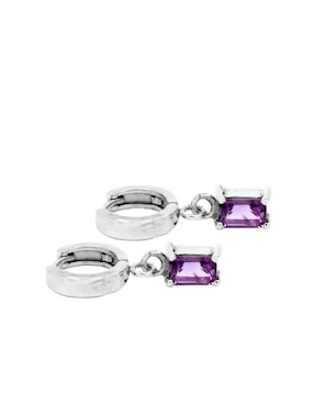 Aretes octagonales Teresa Díaz Joyería Mexicana Destellos De La Tierra de plata P 925 con acabado plateado amatista