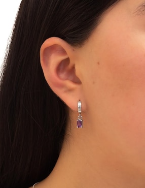 Aretes octagonales Teresa Díaz Joyería Mexicana Destellos De La Tierra de plata P 925 con acabado plateado amatista