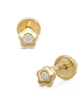 Broqueles de flor Joyerías Bizzarro de oro con acabado pavé diamante