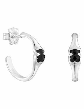 Aretes de aro de oso Tous de plata P 925 con acabado brillante ónix