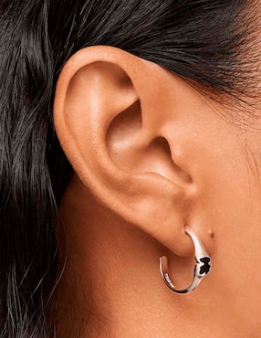 Aretes de aro de oso Tous de plata P 925 con acabado brillante ónix