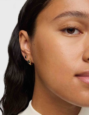 Aretes de aro de oso Tous de plata P 925 con acabado baño de oro ónix