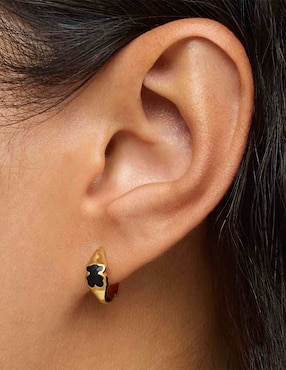 Aretes de aro de oso Tous de plata P 925 con acabado baño de oro ónix