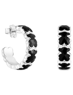 Aretes de aro de oso Tous de plata P 925 con acabado brillante ónix