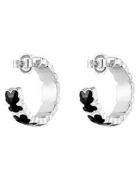 Aretes de aro de oso Tous de plata P 925 con acabado brillante ónix