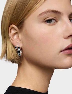 Aretes de aro de oso Tous de plata P 925 con acabado brillante ónix