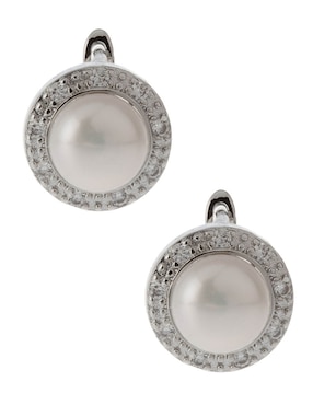 Aretes de perla E&N Cherny de plata P 925 con acabado brillante perla con zirconia
