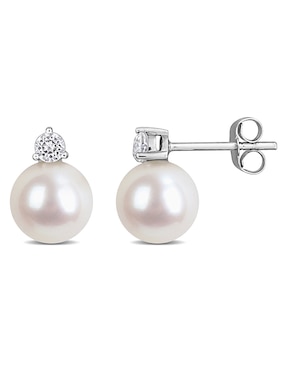 Broqueles de perla Julianna B de oro blanco con acabado brillante perla